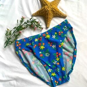 Baltex High Waist Bikini Swim Bottom Blue Floral Multicolor Size 10 M NWOT